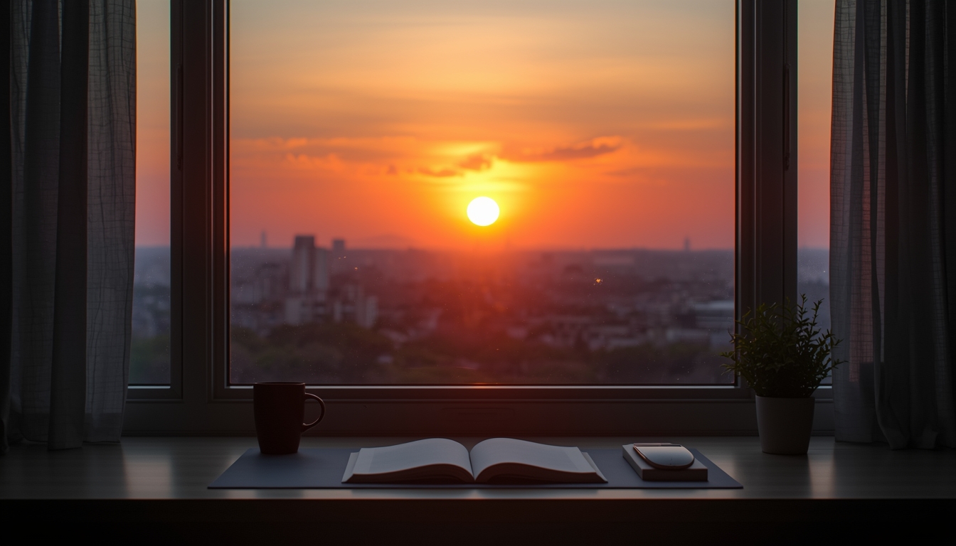 Vorgyronphron mindful sunrise desk scene